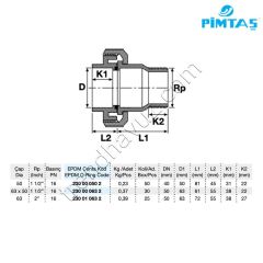 Pimtaş PVC Dış Diş Pompa Rakoru - Ø63 mm