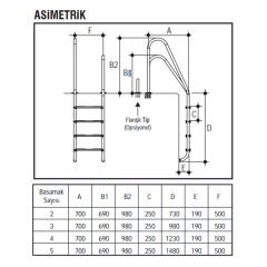 Gemaş 304 Kalite Asimetrik Model Havuz Merdiveni