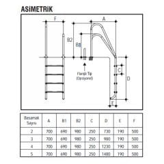 Gemaş 316 Kalite Asimetrik Model Havuz Merdiveni