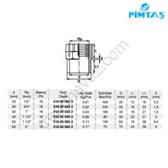 Pimtaş PVC Çift Taraf İçten Dişli Redüksiyonlu Adaptör - Ø50 mm